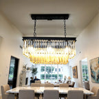 Suspension linéaire moderne en cristal ambré pour îlot de cuisine