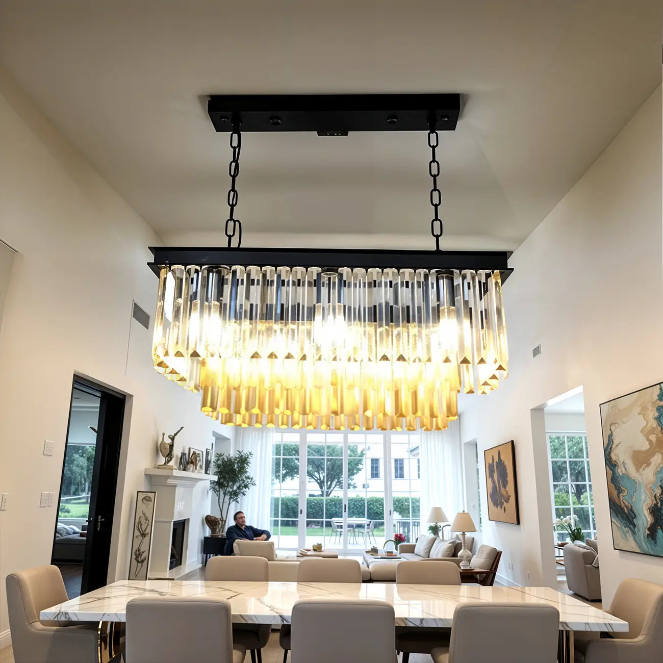 Suspension linéaire moderne en cristal ambré pour îlot de cuisine