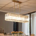 Suspension rectangulaire de luxe en cristal doré pour îlot de lumière