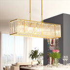 Suspension rectangulaire de luxe en cristal doré pour îlot de lumière