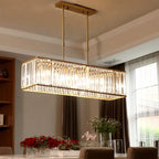 Suspension rectangulaire de luxe en cristal doré pour îlot de lumière