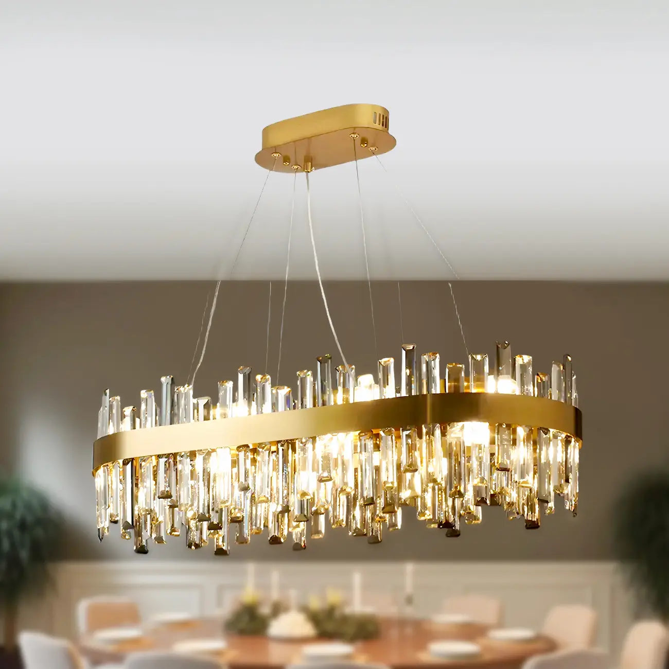 Lustre ovale moderne en cristal réglable pour cuisine
