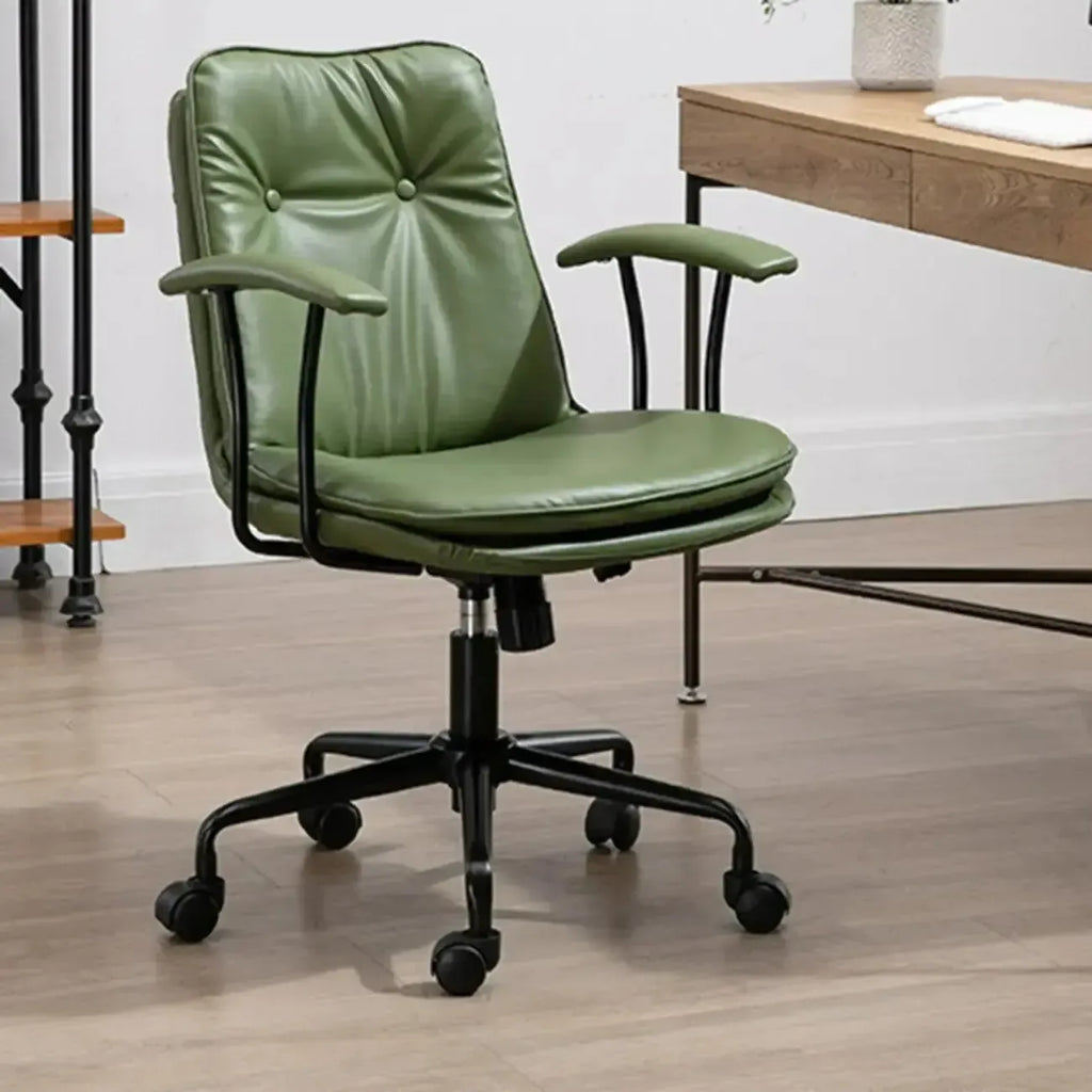 Fauteuil de bureau pivotant réglable en cuir vert armée moderne