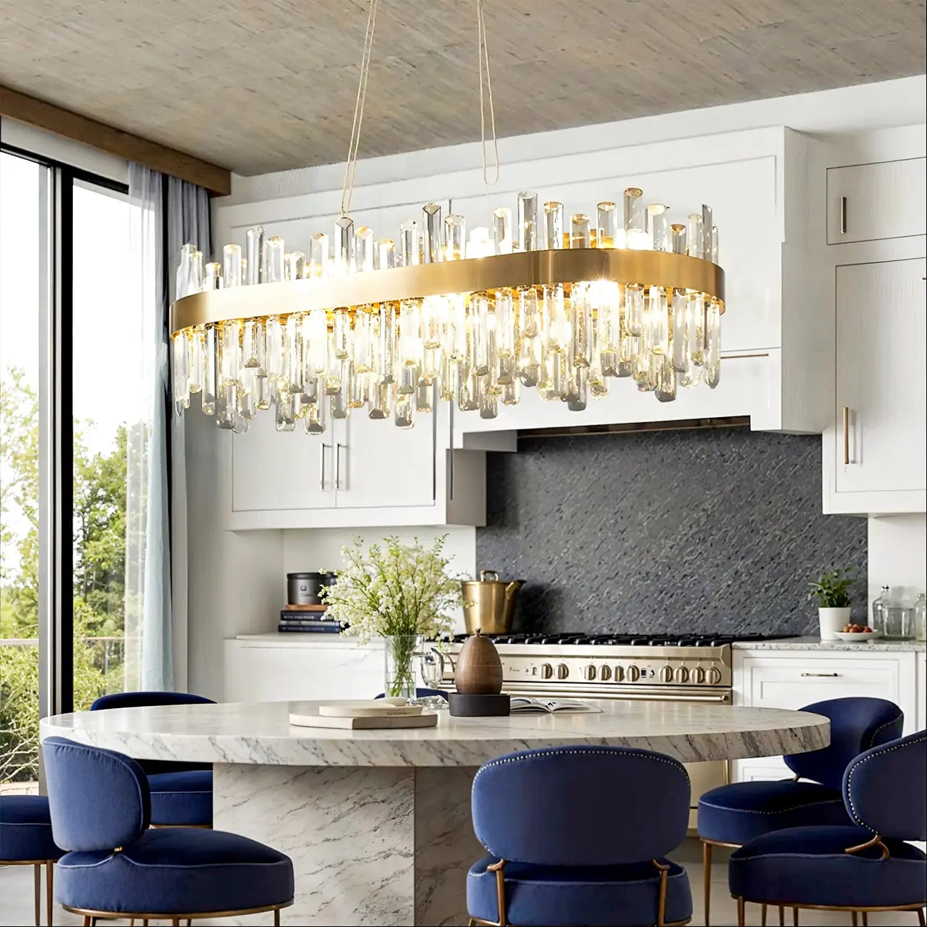 Lustre ovale moderne en cristal réglable pour cuisine