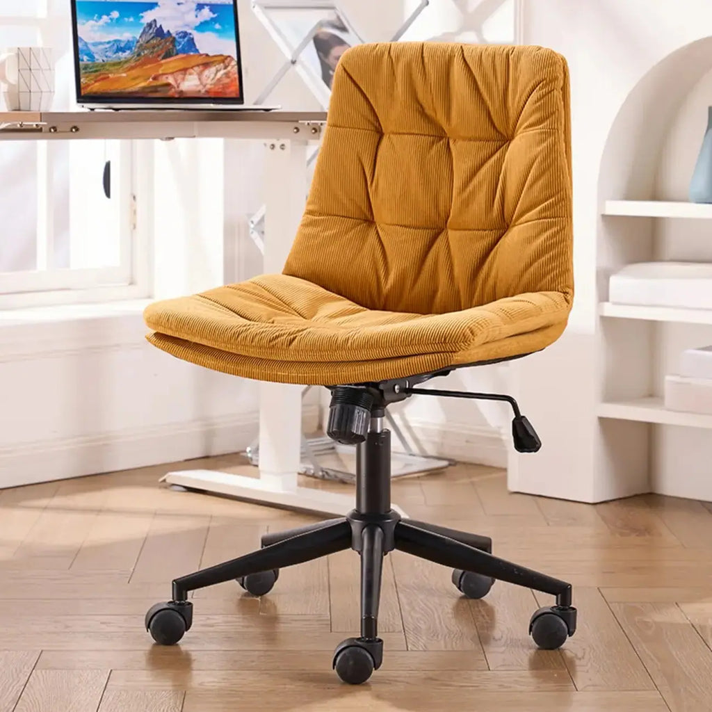 Fauteuil de bureau pivotant réglable en similicuir beige moderne