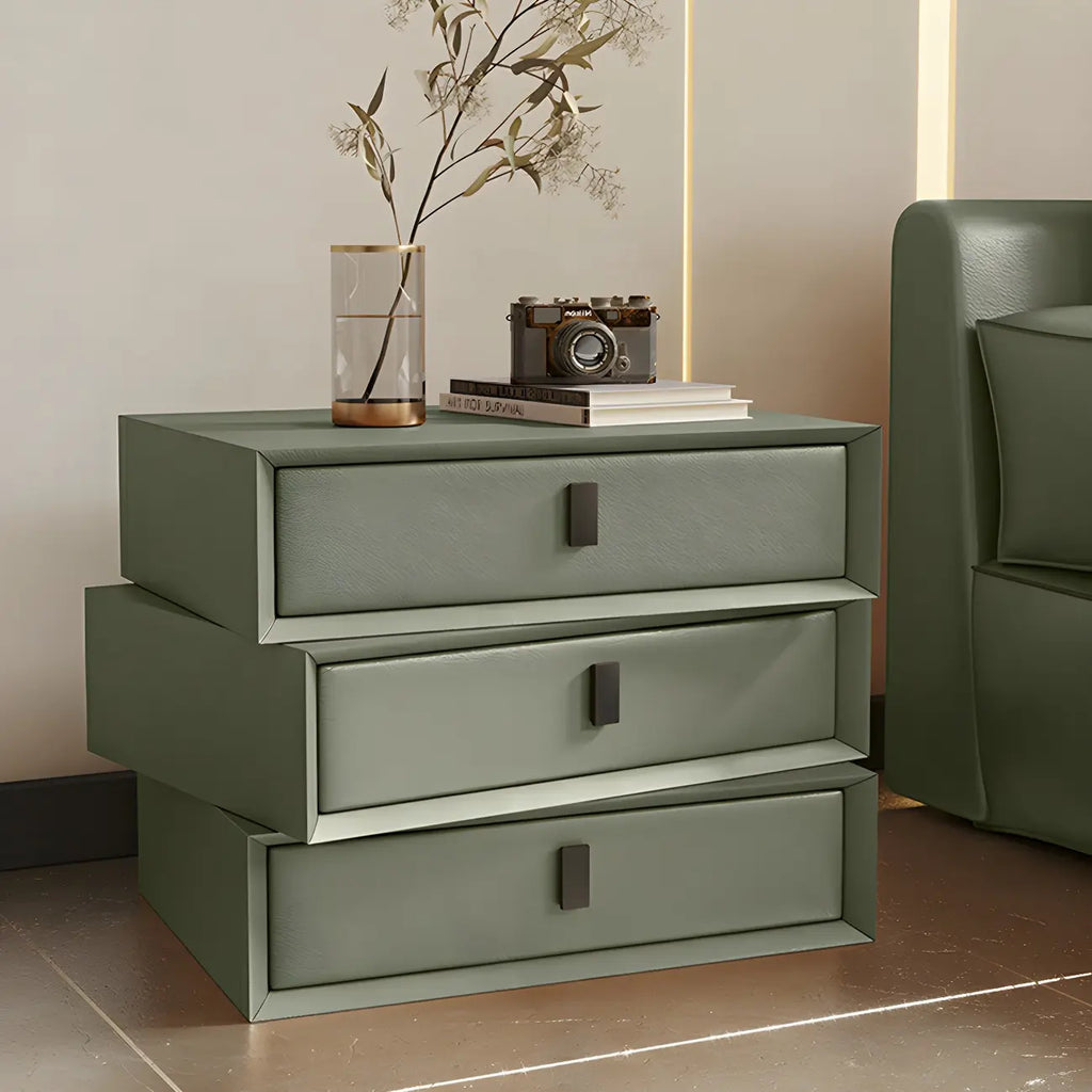Table de chevet compacte à 3 tiroirs superposés en similicuir orange