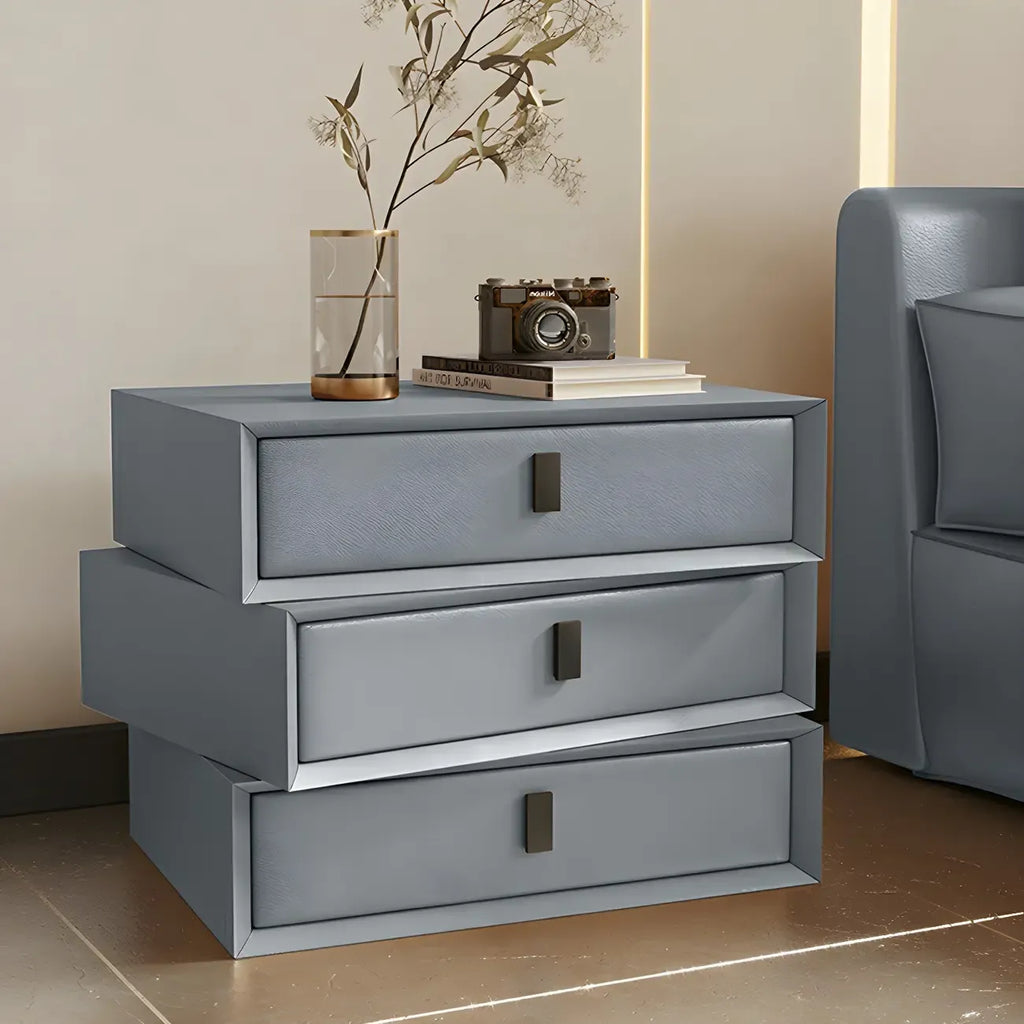 Table de chevet compacte à 3 tiroirs superposés en similicuir orange