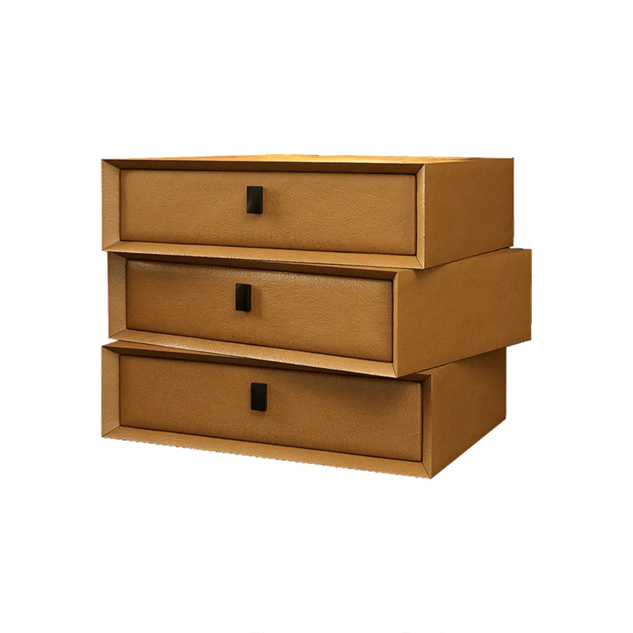 Table de chevet compacte à 3 tiroirs superposés en similicuir orange