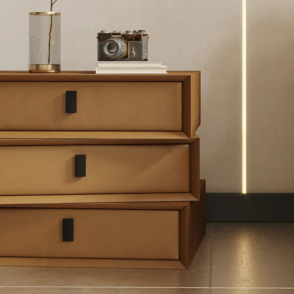 Table de chevet compacte à 3 tiroirs superposés en similicuir orange