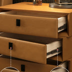 Table de chevet compacte à 3 tiroirs superposés en similicuir orange