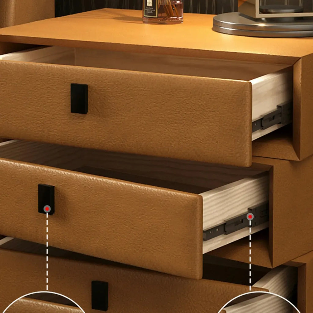 Table de chevet compacte à 3 tiroirs superposés en similicuir orange