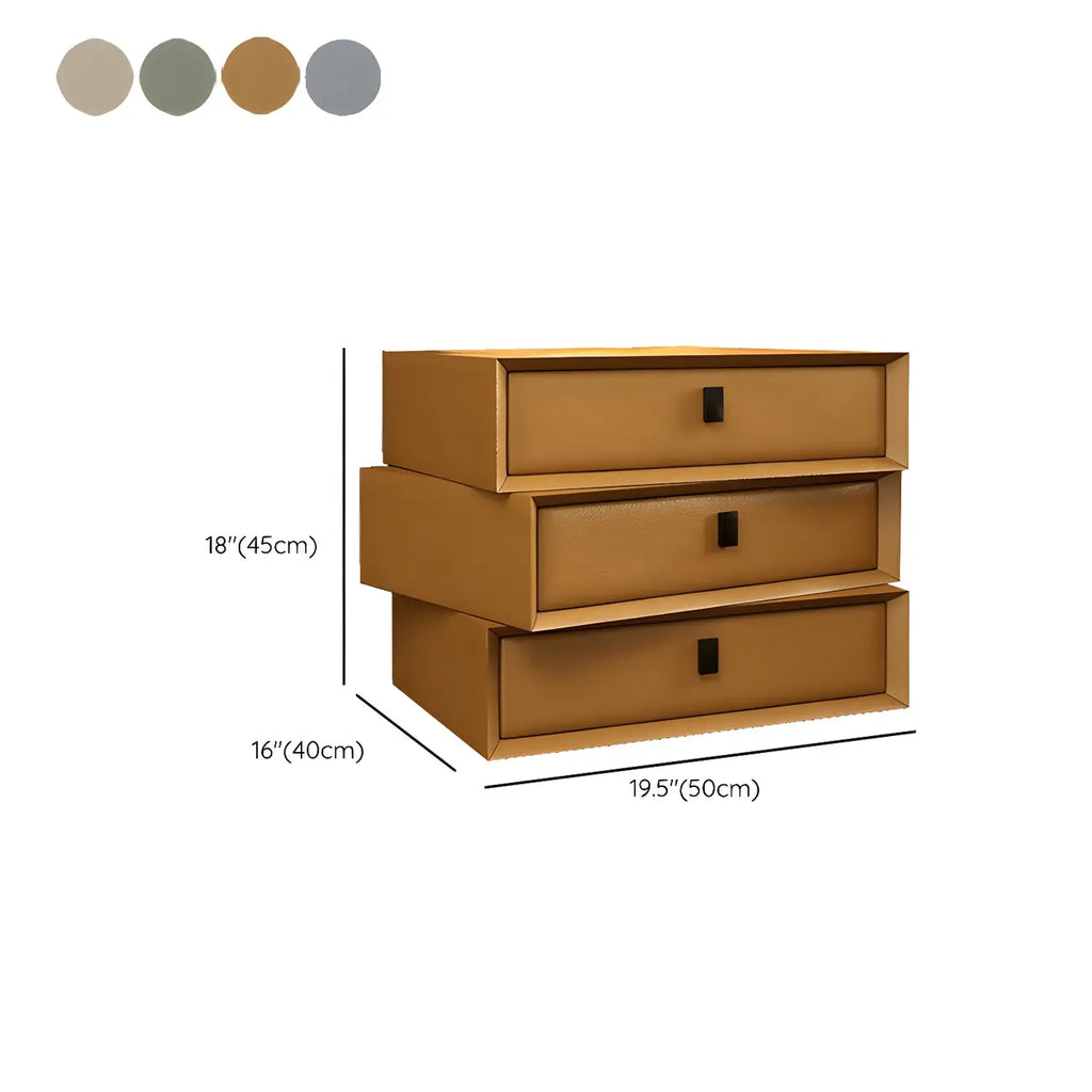 Table de chevet compacte à 3 tiroirs superposés en similicuir orange