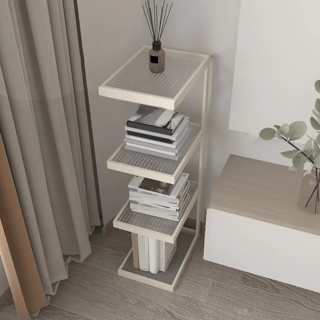 Table de chevet extra haute, simple, avec plateau en verre et trois étagères en acier