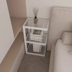 Table de chevet extra haute, simple, avec plateau en verre et trois étagères en acier