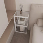 Table de chevet extra haute, simple, avec plateau en verre et trois étagères en acier