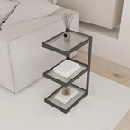 Table de chevet extra haute, simple, avec plateau en verre et trois étagères en acier