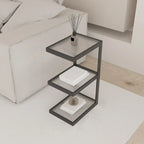 Table de chevet extra haute, simple, avec plateau en verre et trois étagères en acier