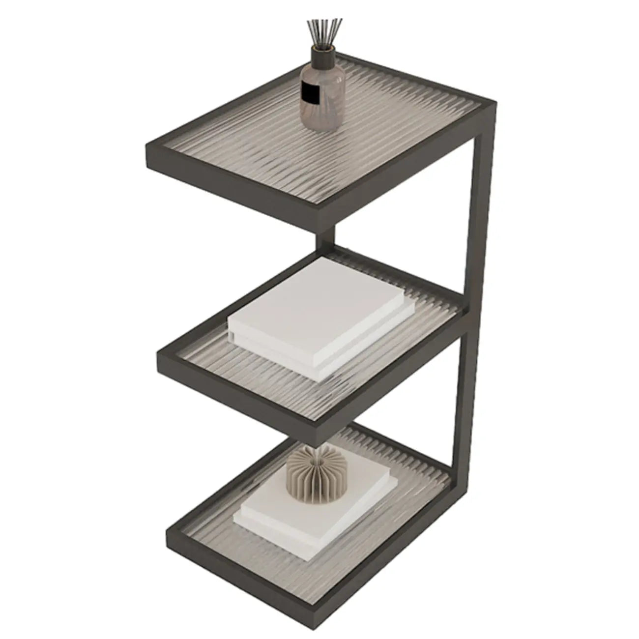 Table de chevet extra haute, simple, avec plateau en verre et trois étagères en acier
