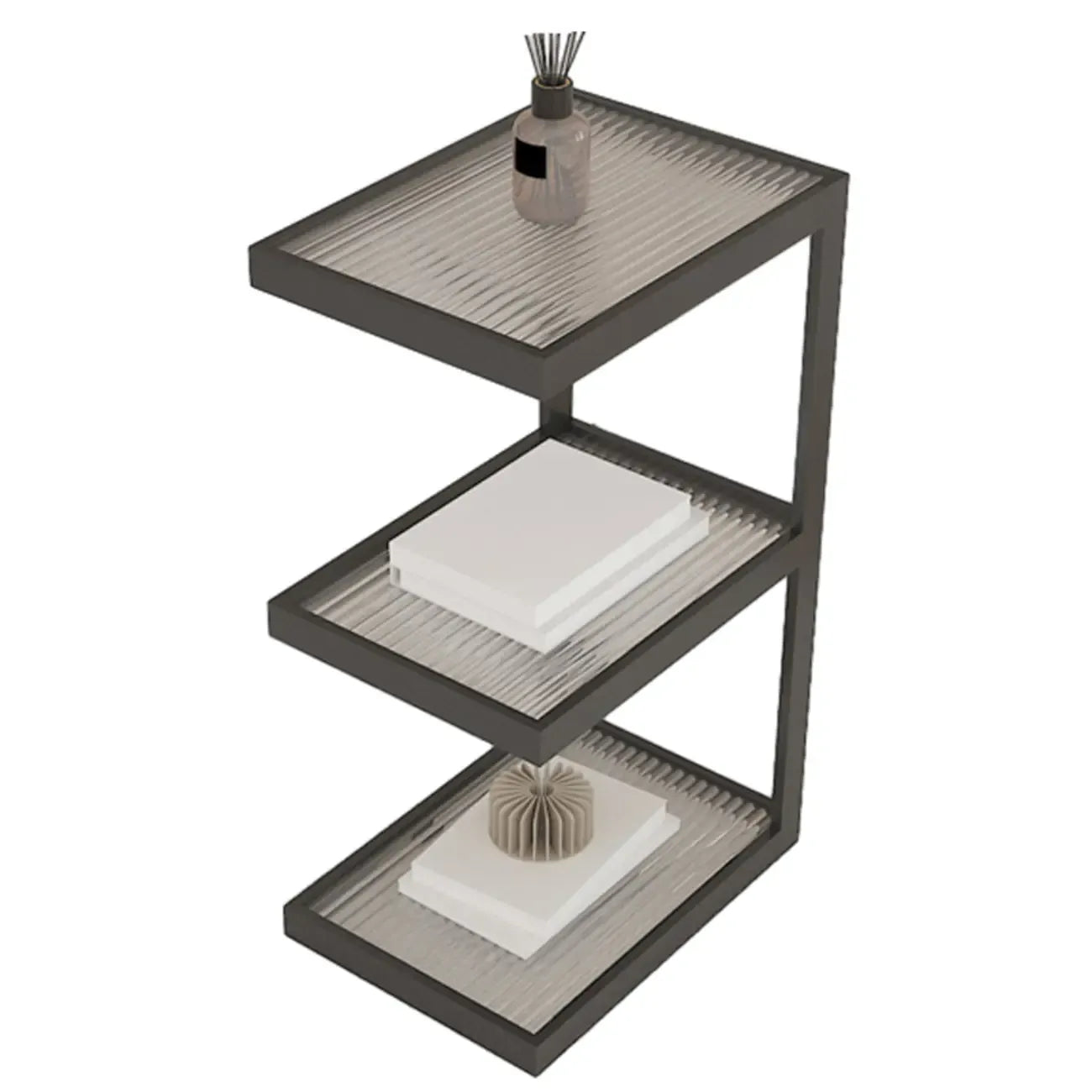 Table de chevet extra haute, simple, avec plateau en verre et trois étagères en acier