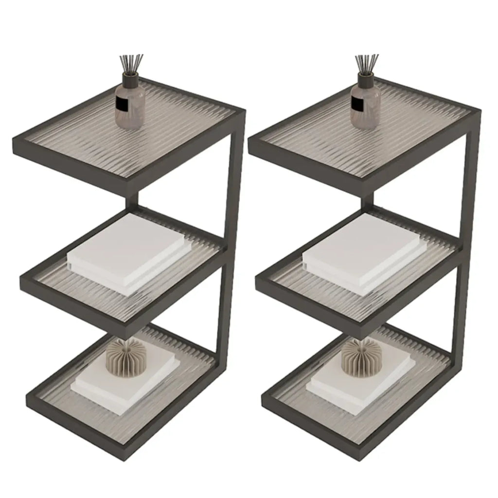 Table de chevet extra haute, simple, avec plateau en verre et trois étagères en acier