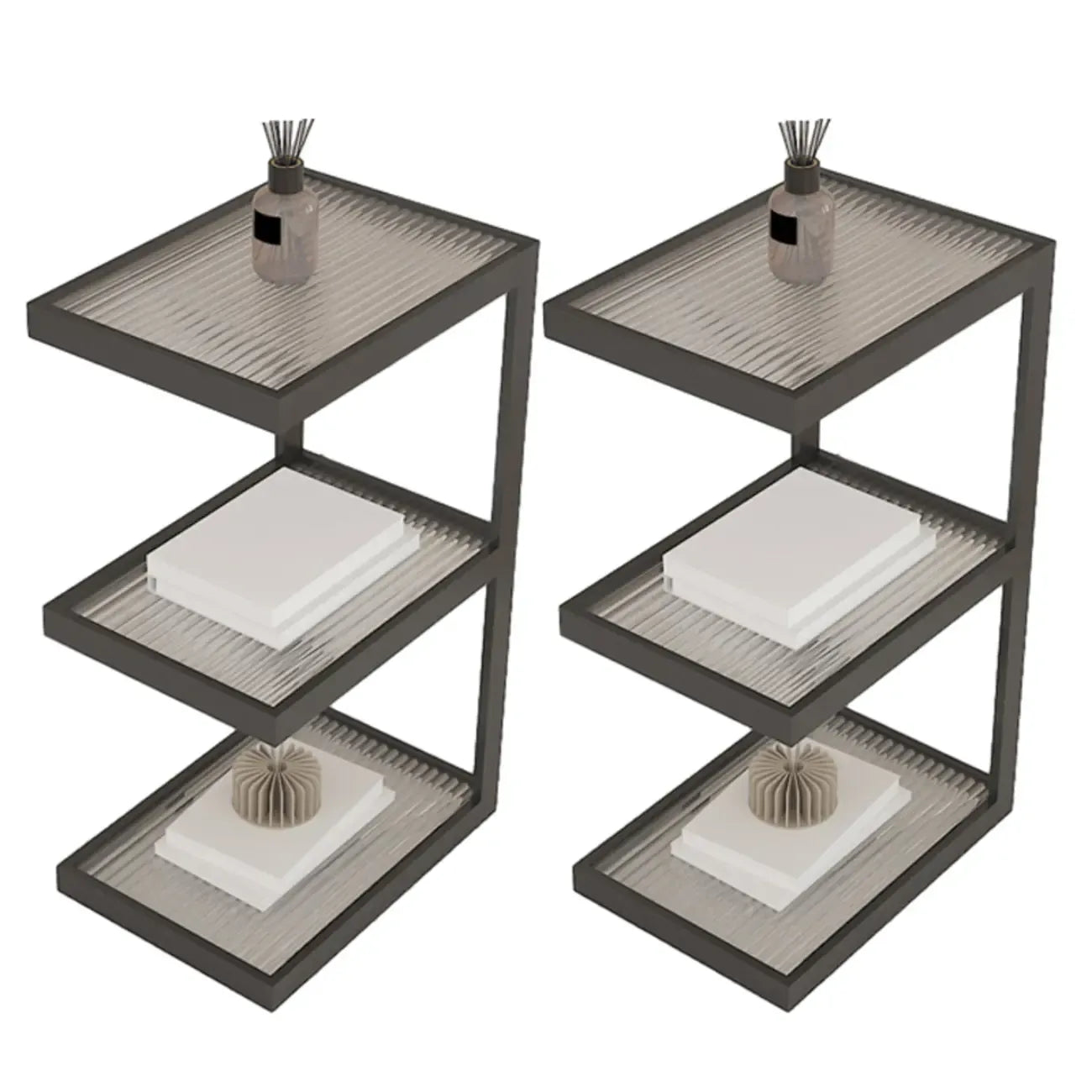 Table de chevet extra haute, simple, avec plateau en verre et trois étagères en acier