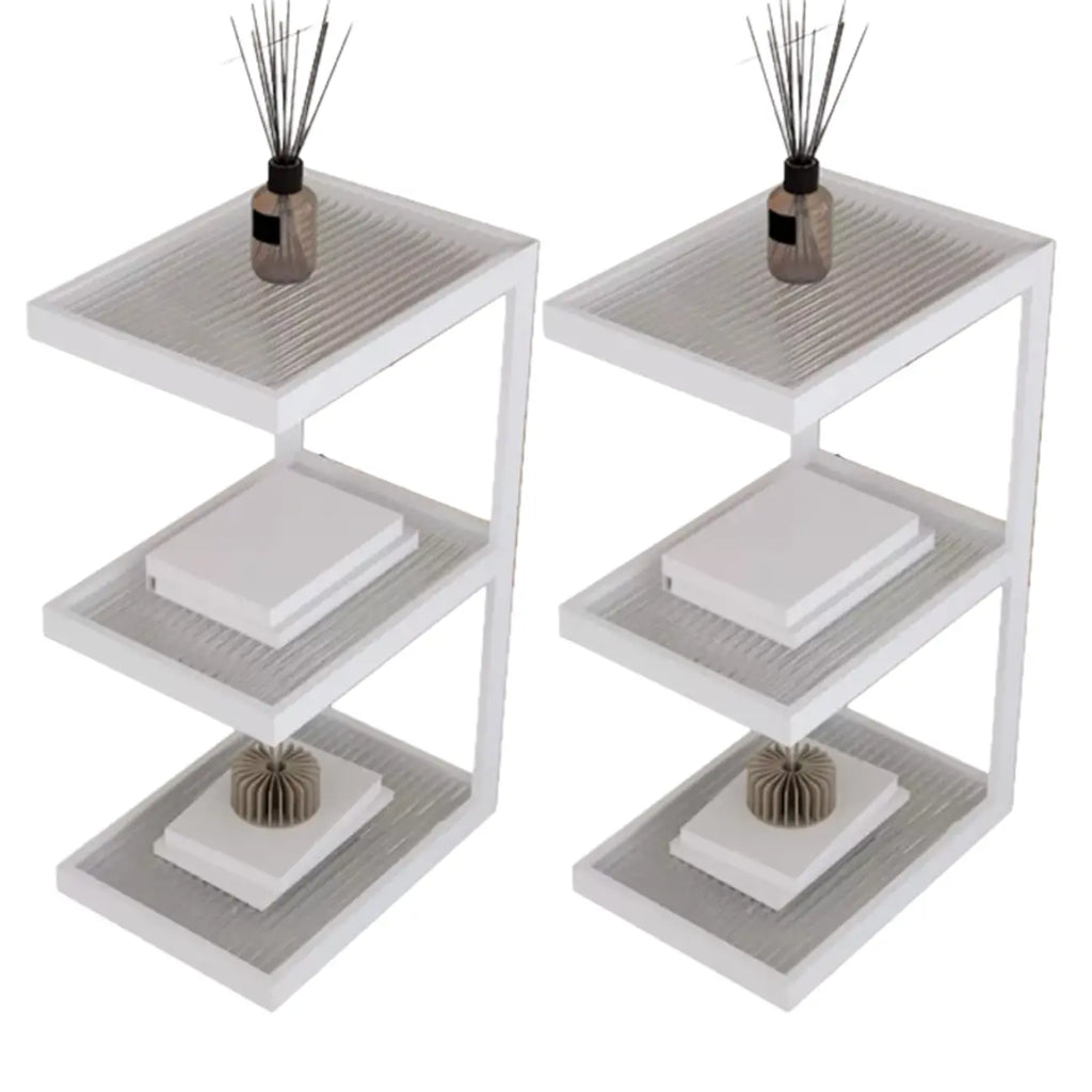 Table de chevet extra haute, simple, avec plateau en verre et trois étagères en acier