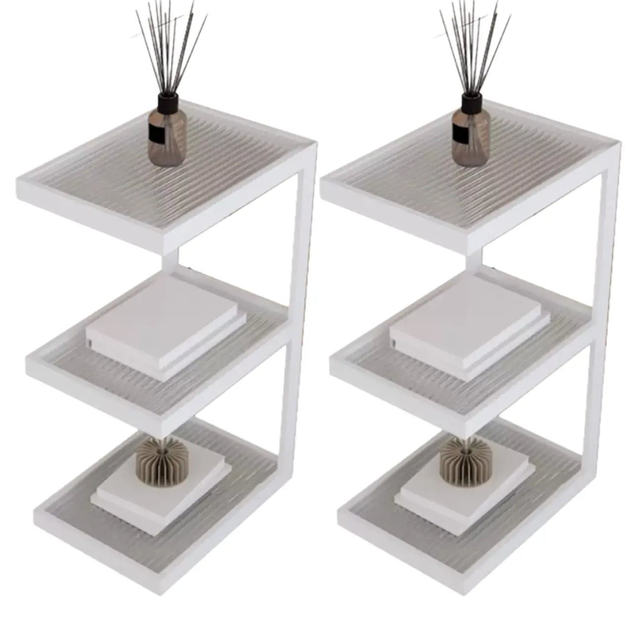 Table de chevet extra haute, simple, avec plateau en verre et trois étagères en acier