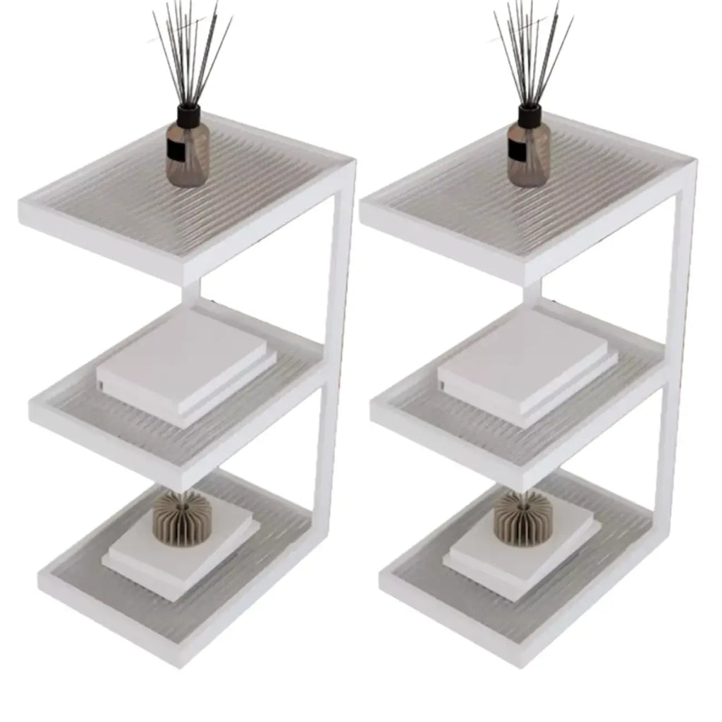 Table de chevet extra haute, simple, avec plateau en verre et trois étagères en acier