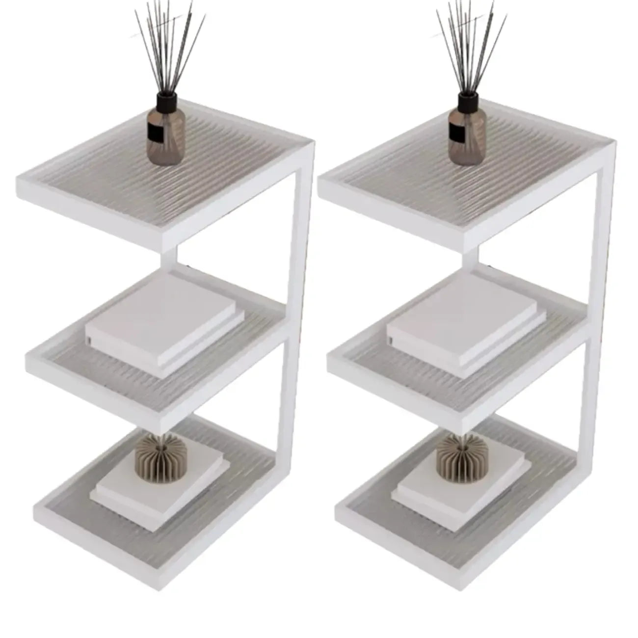Table de chevet extra haute, simple, avec plateau en verre et trois étagères en acier