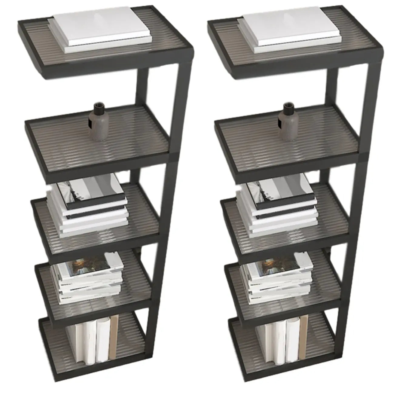 Table de chevet extra haute, simple, avec plateau en verre et trois étagères en acier