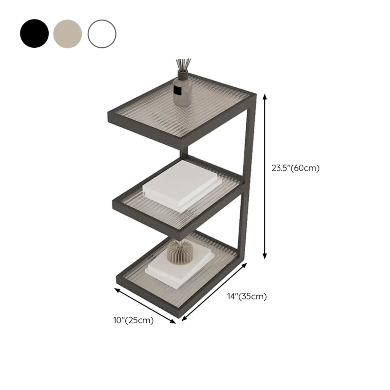 Table de chevet extra haute, simple, avec plateau en verre et trois étagères en acier