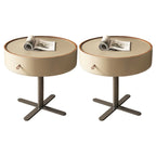 Table de chevet moderne beige en similicuir beige avec tiroir en métal croisé