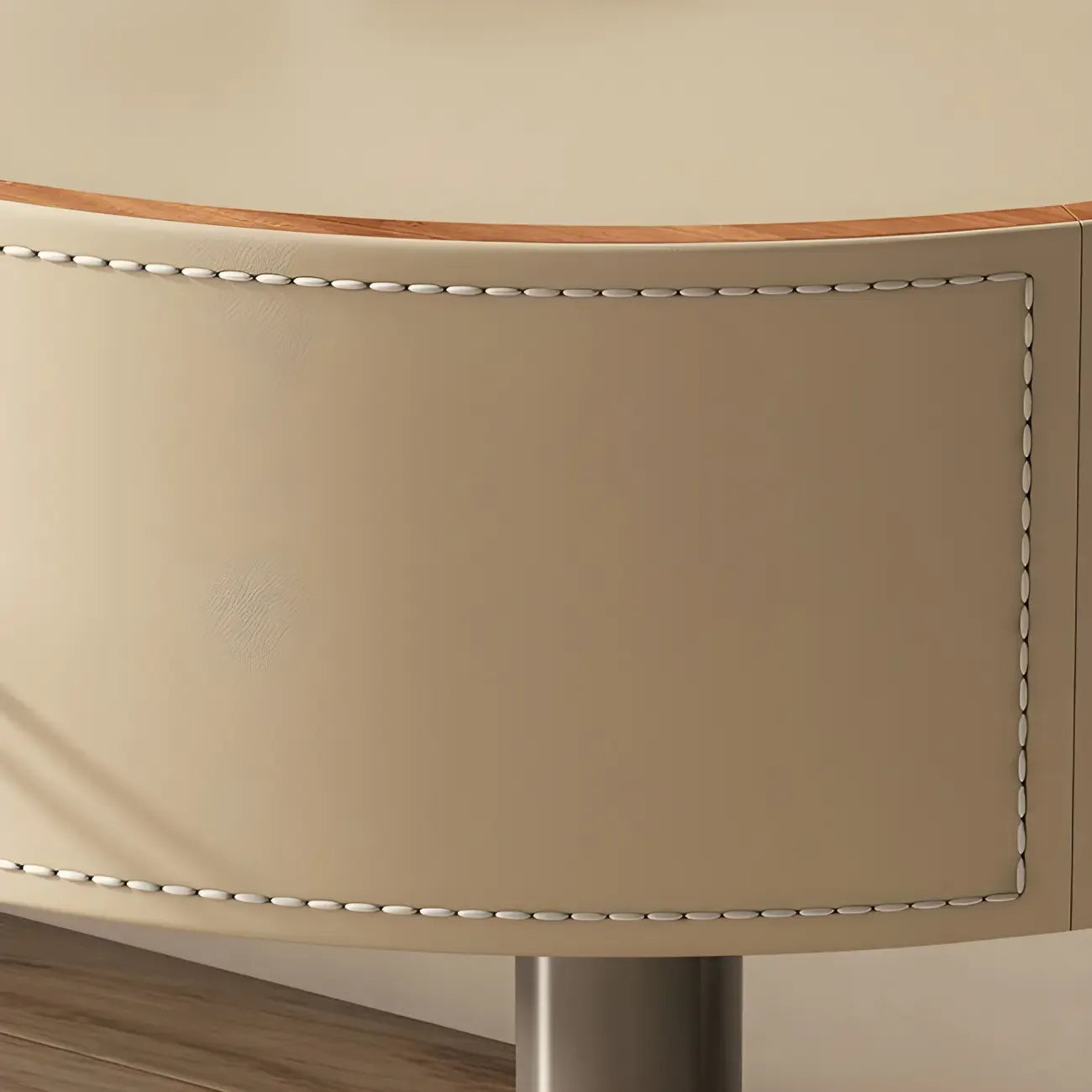Table de chevet moderne beige en similicuir beige avec tiroir en métal croisé