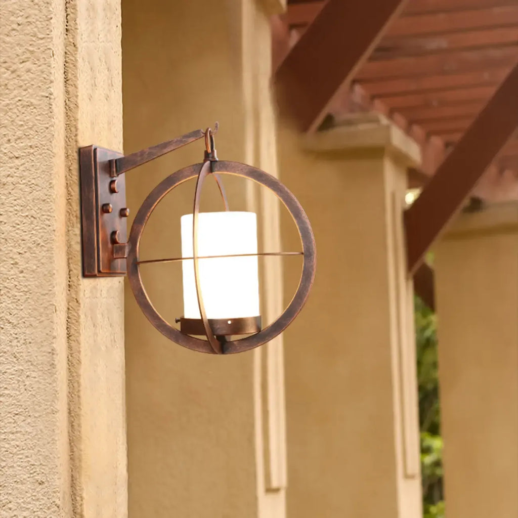 Mini applique murale extérieure industrielle en métal, cylindre en verre blanc, LED