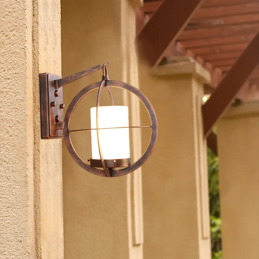 Mini applique murale extérieure industrielle en métal, cylindre en verre blanc, LED
