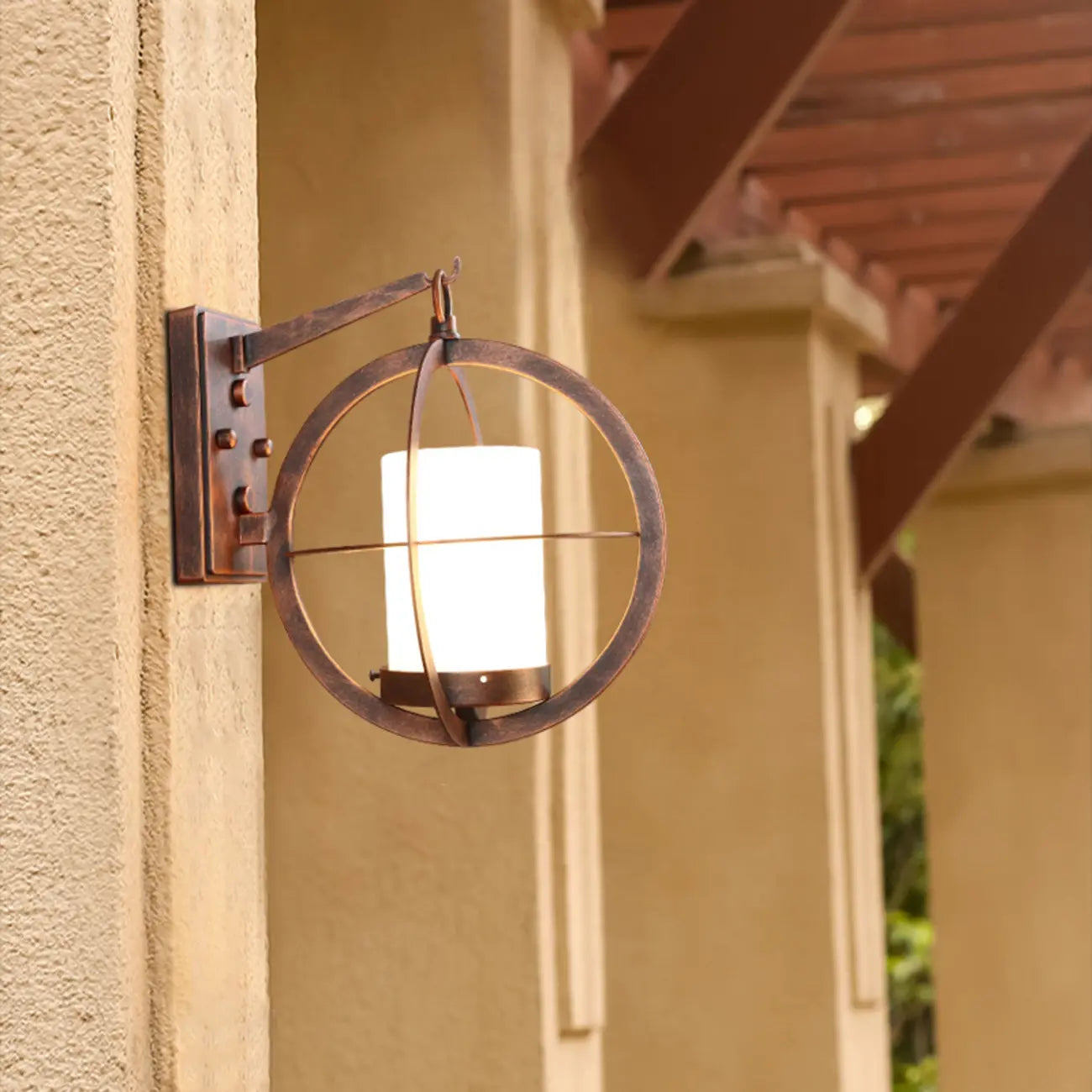 Mini applique murale extérieure industrielle en métal, cylindre en verre blanc, LED