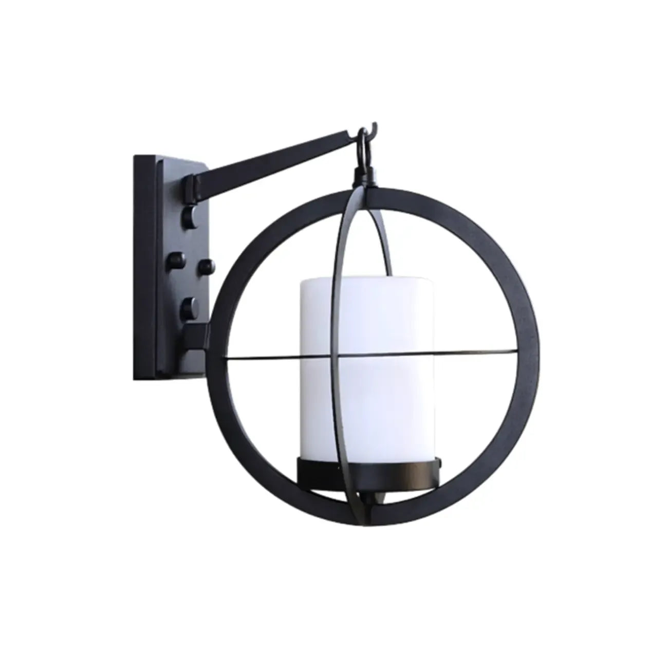 Mini applique murale extérieure industrielle en métal, cylindre en verre blanc, LED