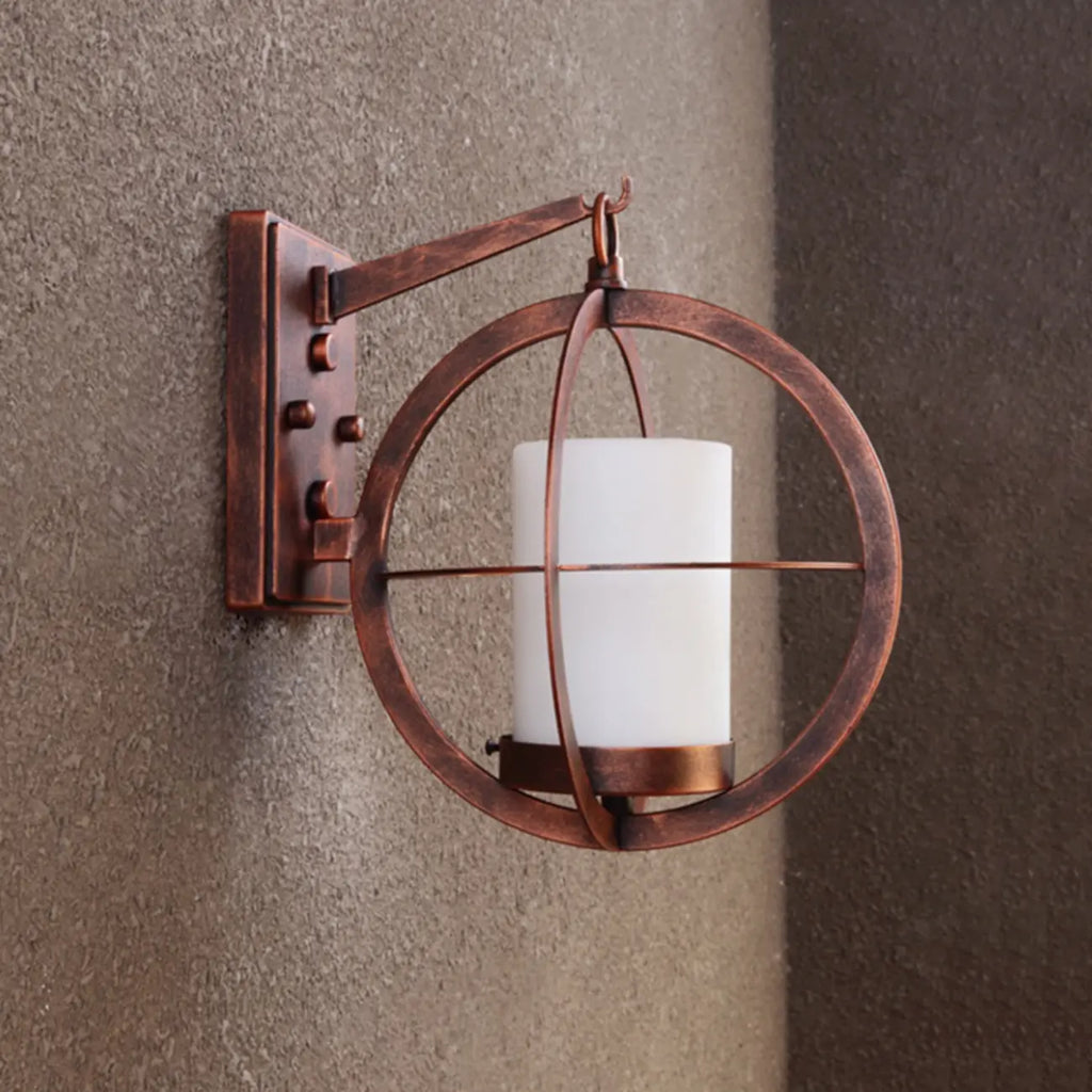 Mini applique murale extérieure industrielle en métal, cylindre en verre blanc, LED