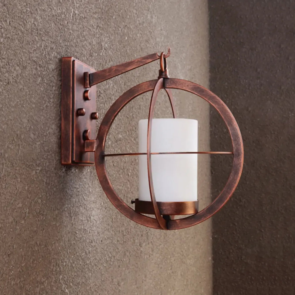 Mini applique murale extérieure industrielle en métal, cylindre en verre blanc, LED