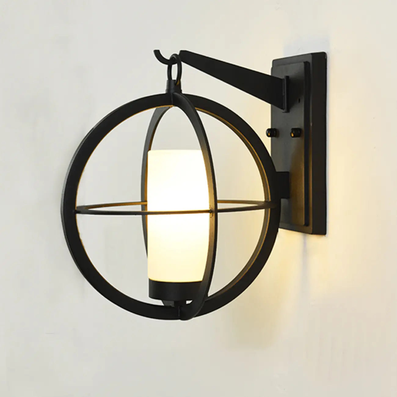 Mini applique murale extérieure industrielle en métal, cylindre en verre blanc, LED
