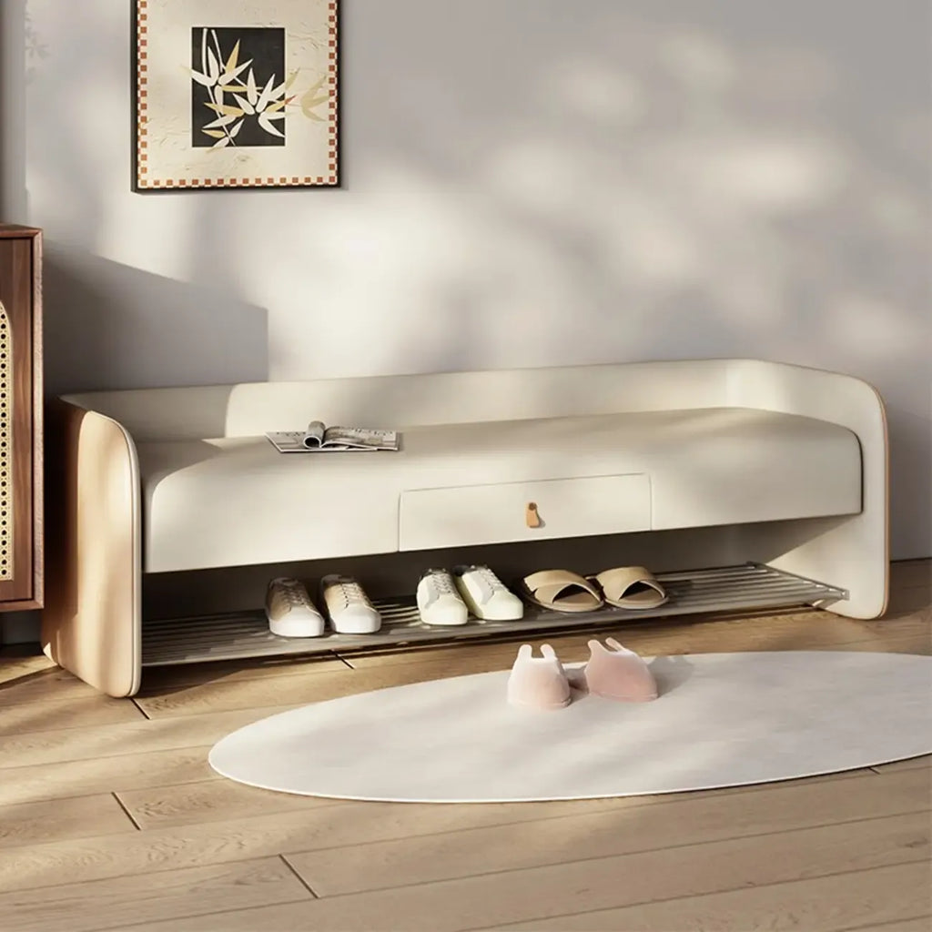 Banc de rangement rembourré en pin avec dossier pour salon