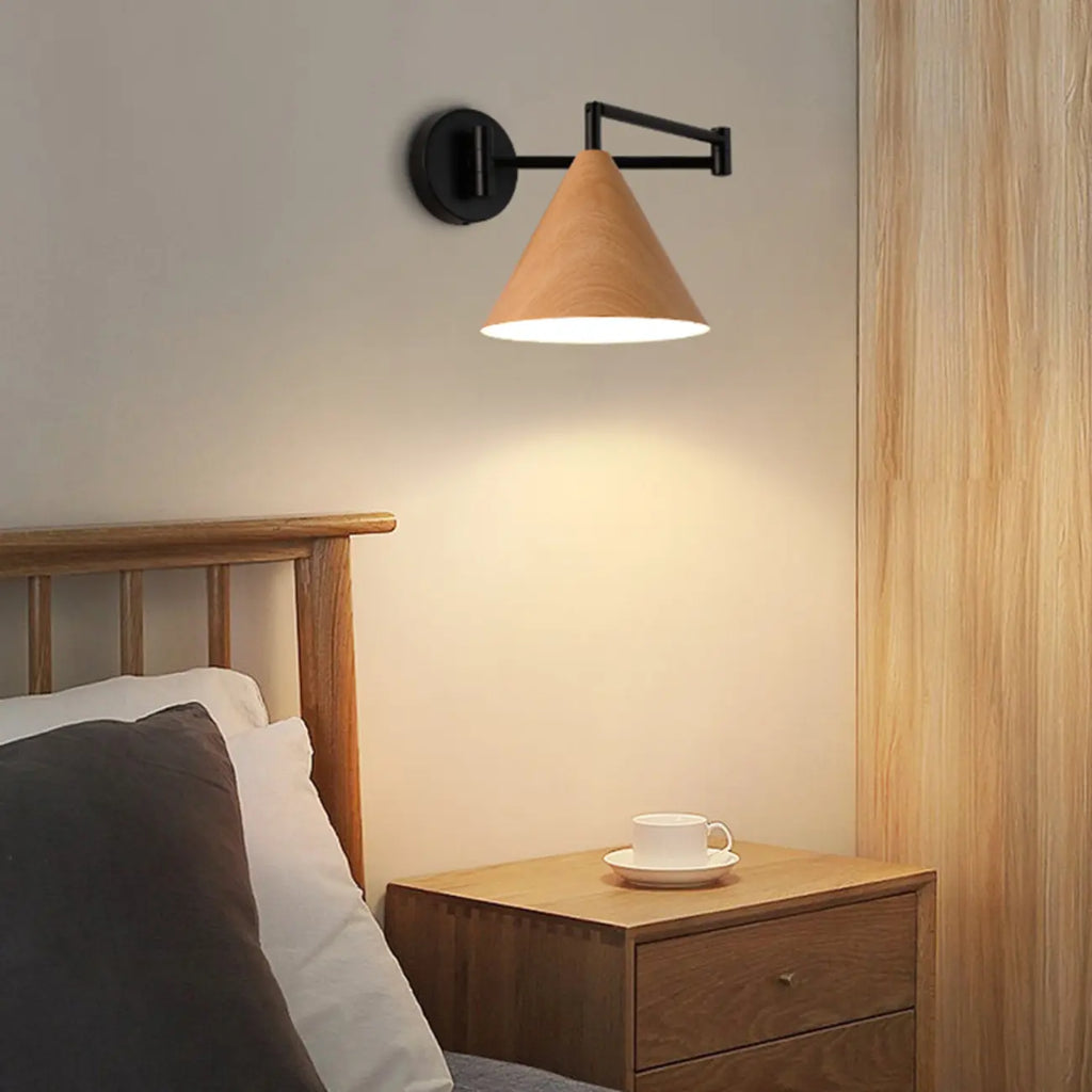 18 Lampade da parete a braccio orientabile piccole da comodino con paralume in legno