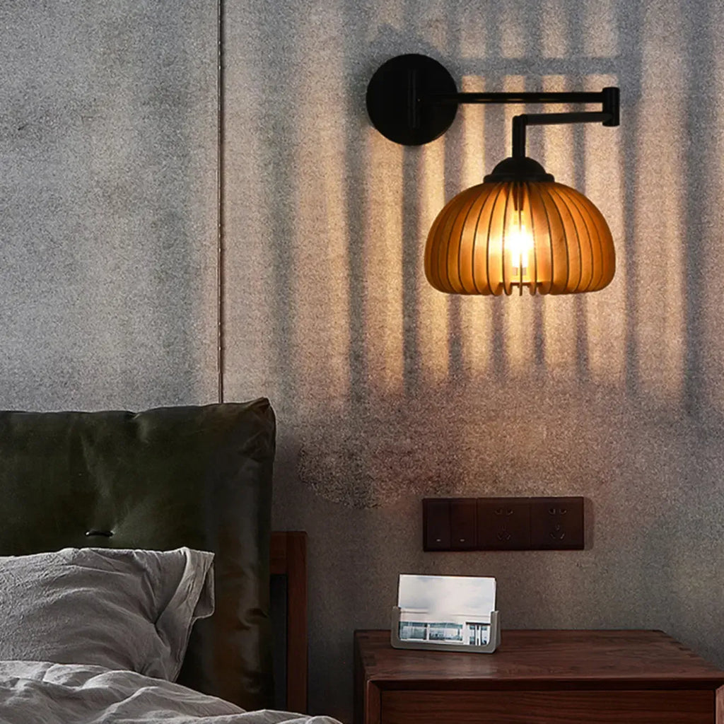 18 Lampade da parete a braccio orientabile piccole da comodino con paralume in legno