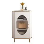 Meuble d'angle en verre, acier inoxydable et verre, finition ardoise grise et dorée glamour