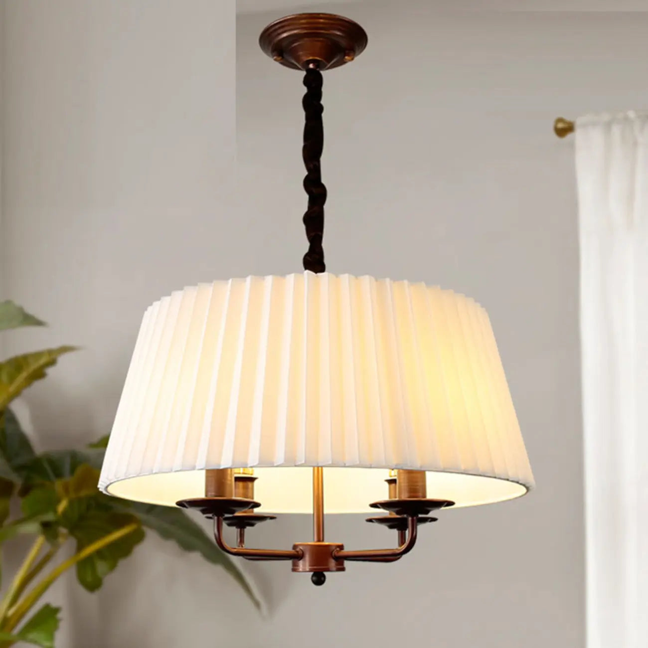 Lustre tambour classique en métal blanc réglable