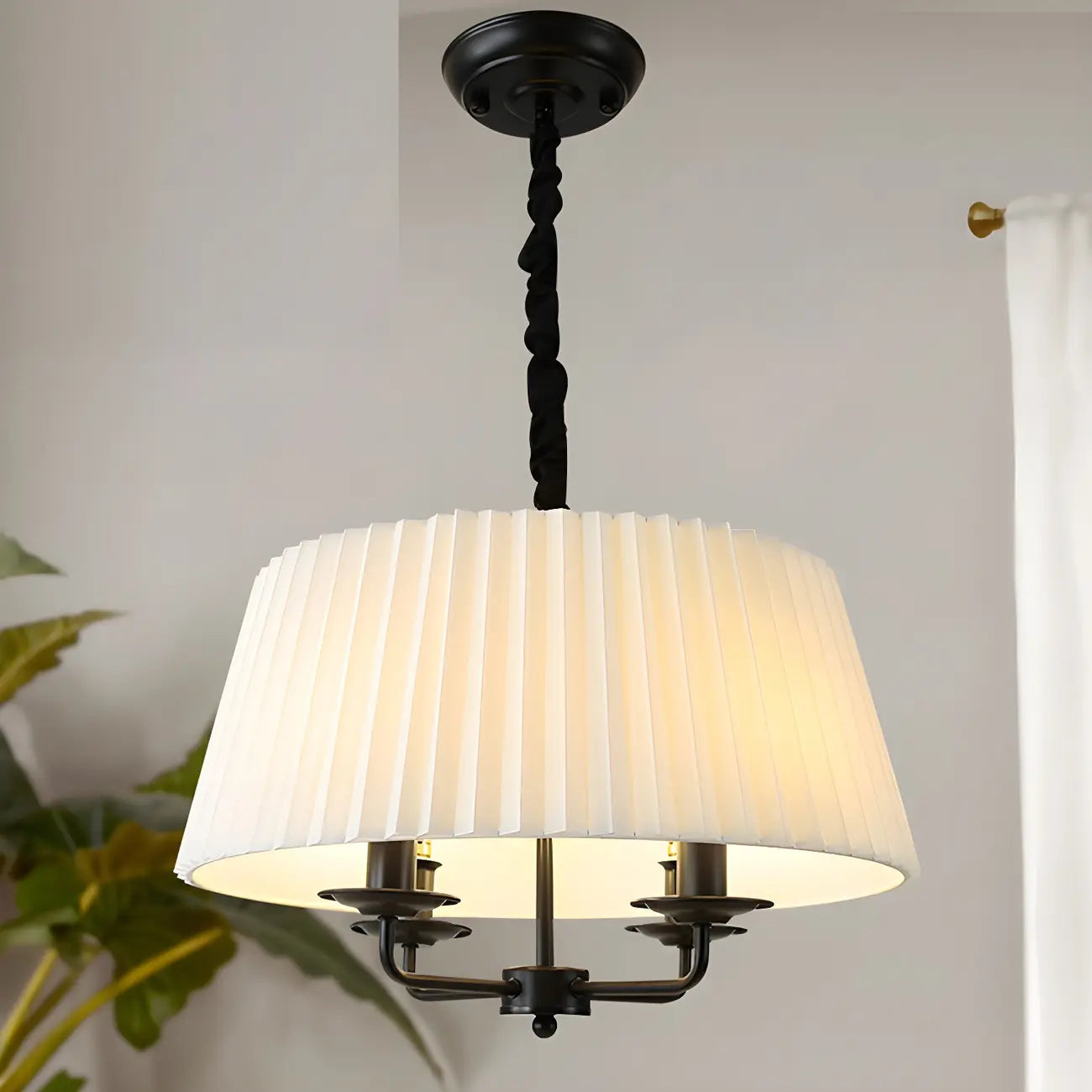 Lustre tambour classique en métal blanc réglable