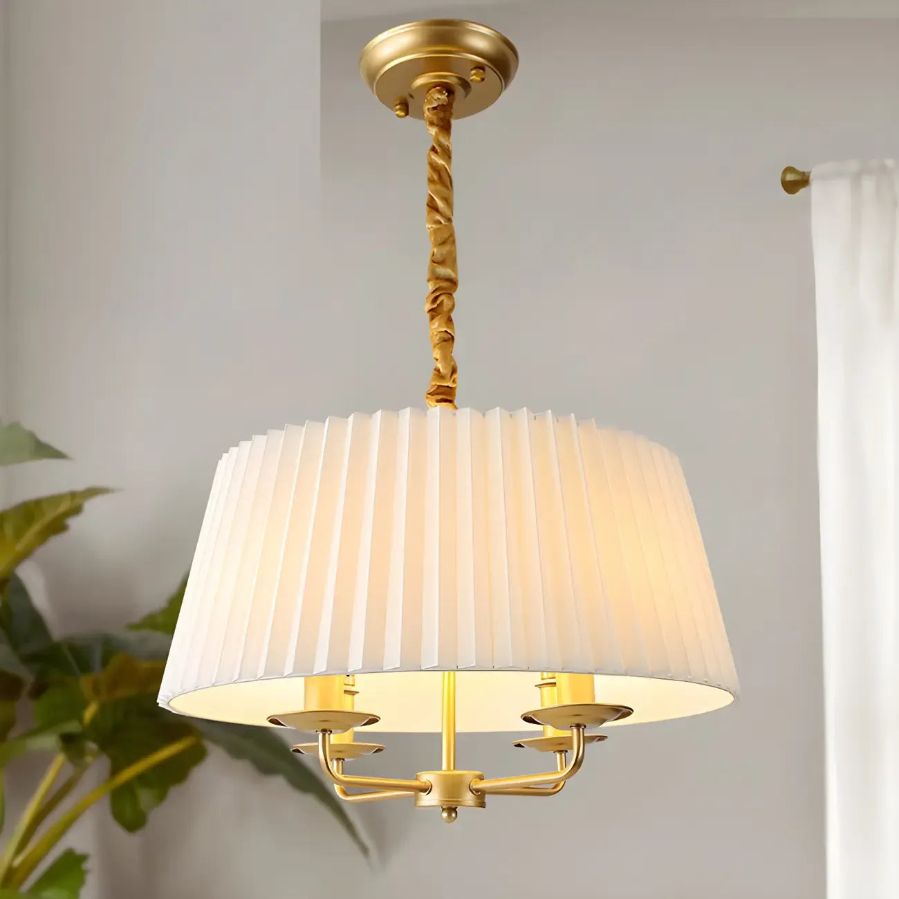 Lustre tambour classique en métal blanc réglable
