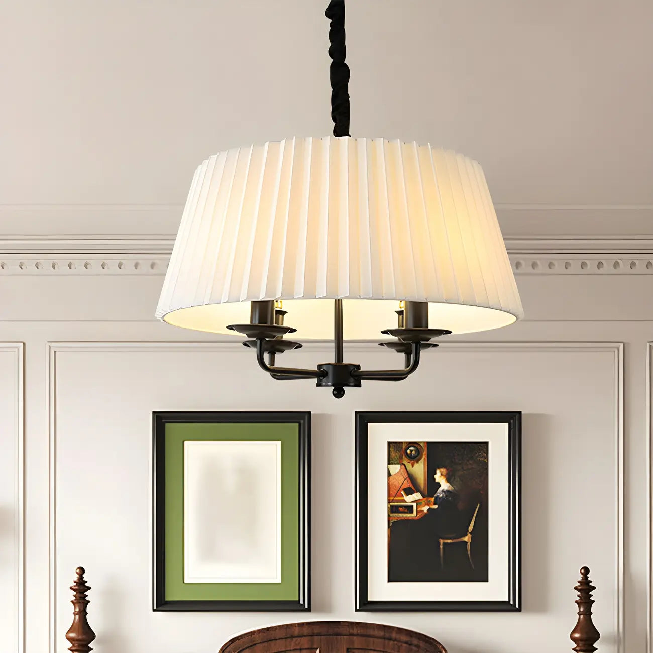 Lustre tambour classique en métal blanc réglable