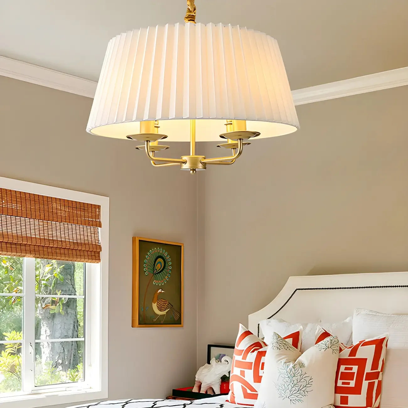 Lustre tambour classique en métal blanc réglable