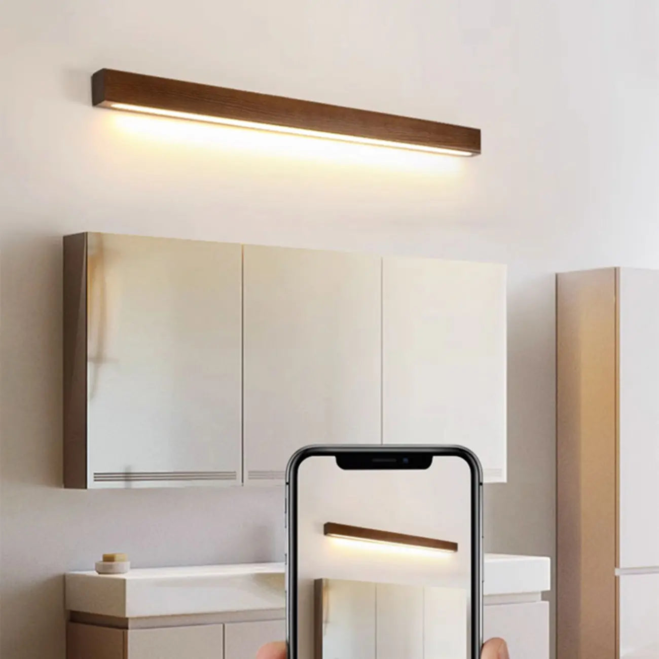 Applique murale LED linéaire minimaliste en bois pour intérieur